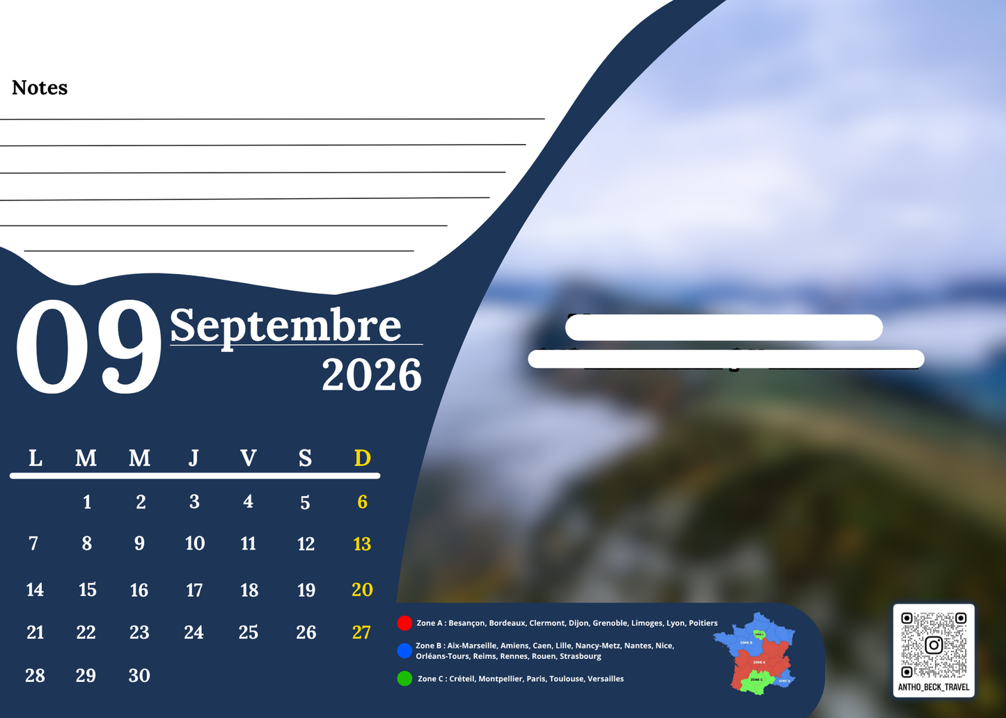 Calendrier Veslury 2026